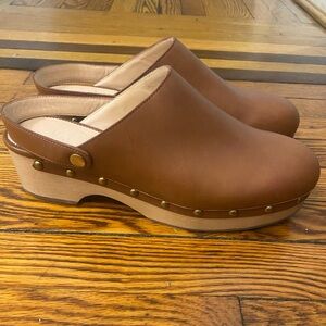 J Crew Brown Leather Clogs size 10